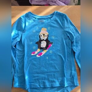 Cat & Jack Blue Long Sleeve Penguin Tee